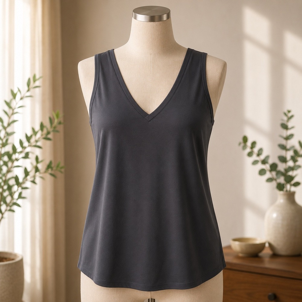 NWT‎ Vince Camuto Tank Top Womens XS Black V-Neck Keyhole Back Sleeveless Blouse